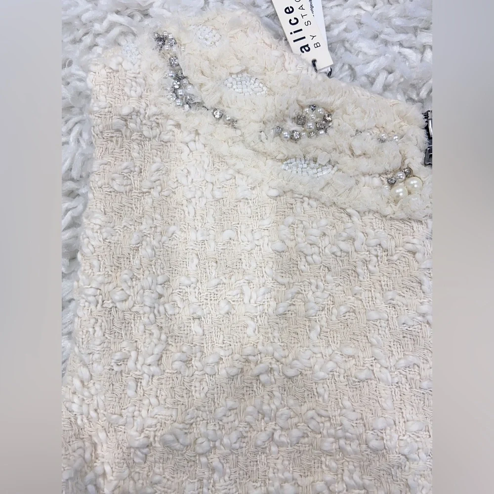 NWT Alice + Olivia Haven Embellished Ivory Tweed Dress - Picture 10 of 12